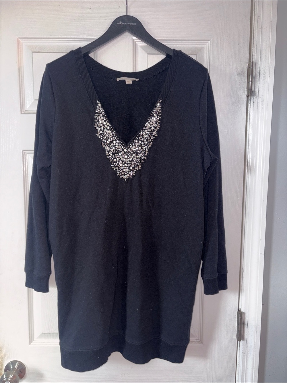INC International Concepts Black V-Neck Embellished Sweatshirt Dress